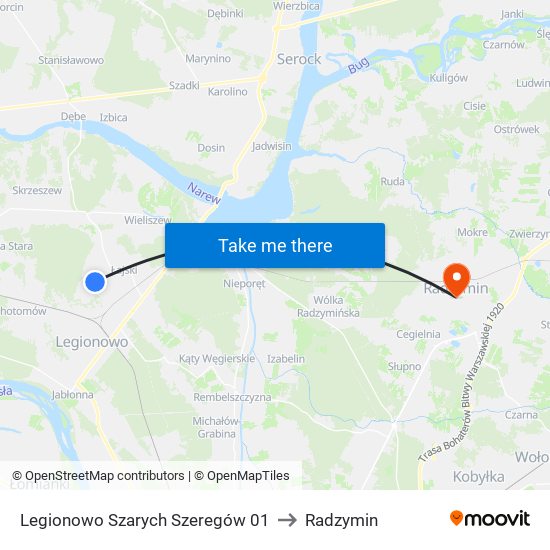 Legionowo Szarych Szeregów to Radzymin map