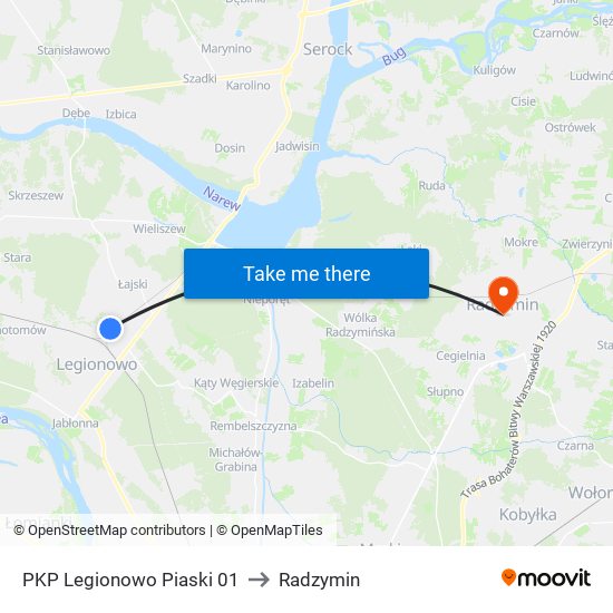 PKP Legionowo Piaski 01 to Radzymin map