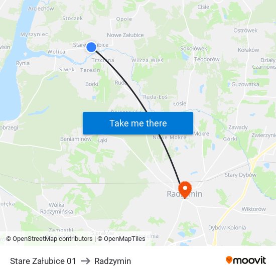 Stare Załubice 01 to Radzymin map