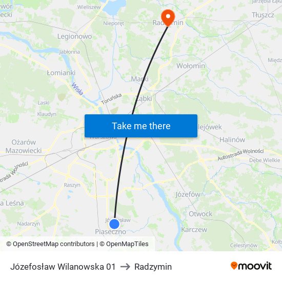 Józefosław Wilanowska 01 to Radzymin map