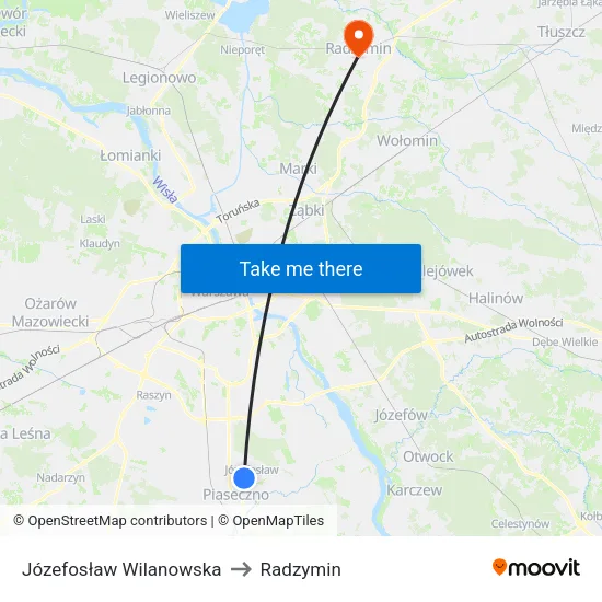 Józefosław Wilanowska to Radzymin map