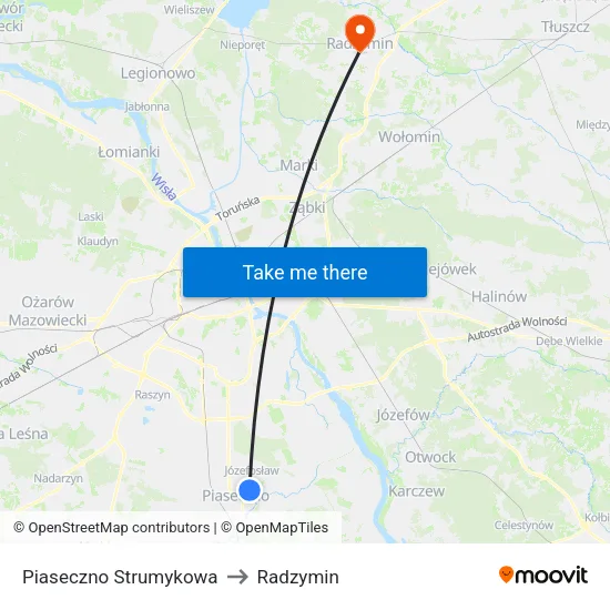 Piaseczno Strumykowa to Radzymin map