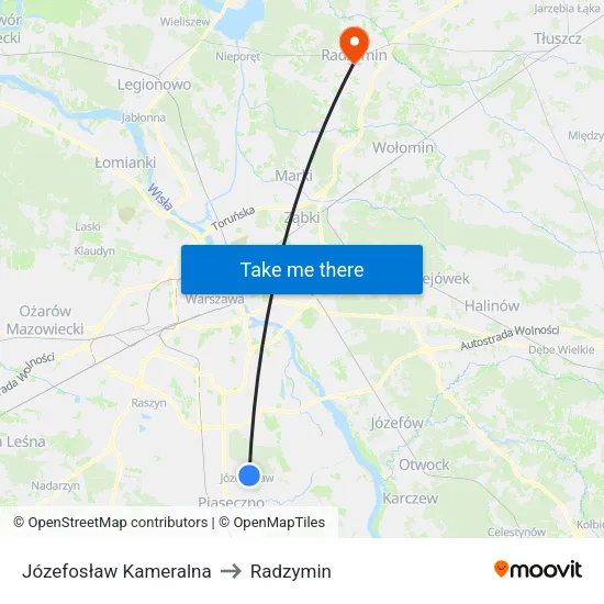 Józefosław Kameralna to Radzymin map