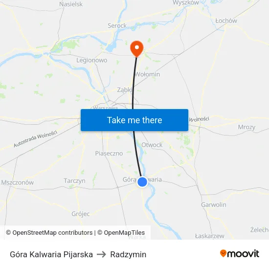 Góra Kalwaria Pijarska to Radzymin map