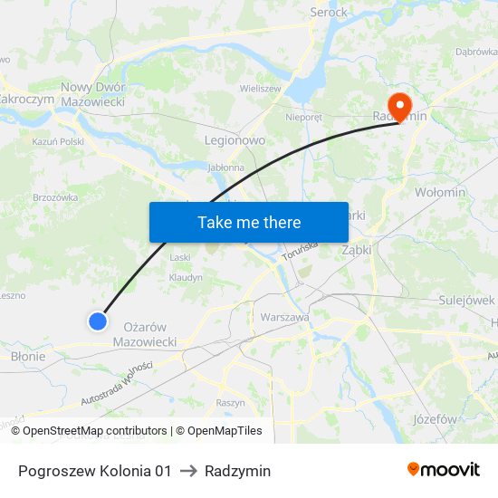 Pogroszew Kolonia 01 to Radzymin map