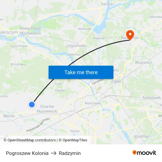Pogroszew Kolonia to Radzymin map