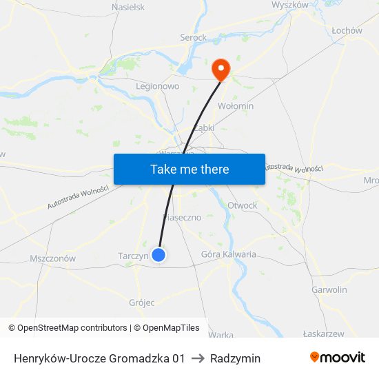 Henryków-Urocze Gromadzka 01 to Radzymin map