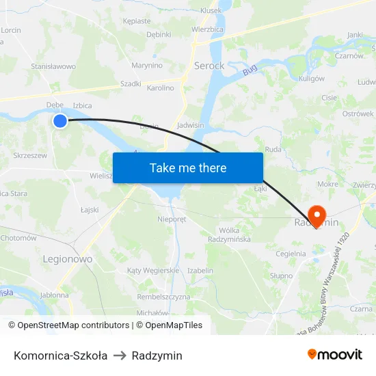 Komornica - Szkoła to Radzymin map