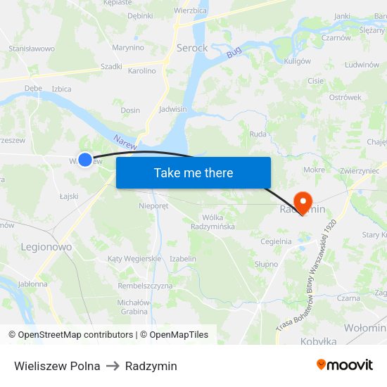 Wieliszew Polna to Radzymin map