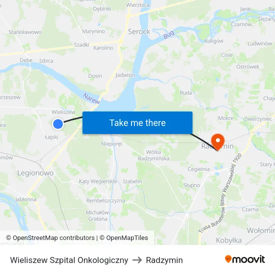 Wieliszew Szpital Onkologiczny to Radzymin map