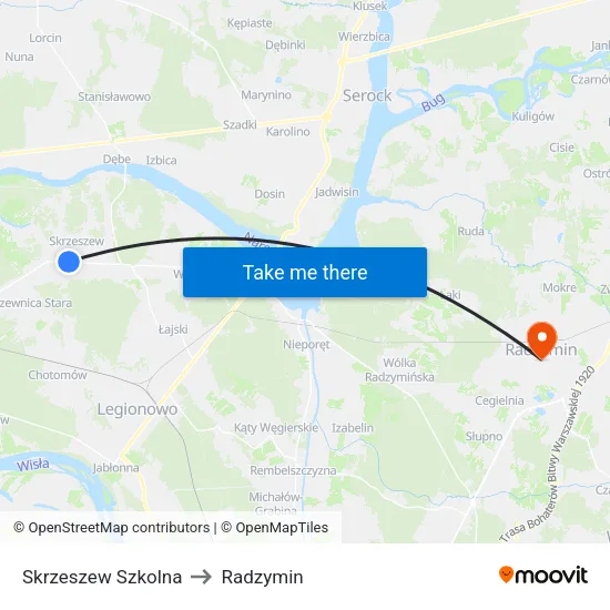 Skrzeszew Szkolna to Radzymin map