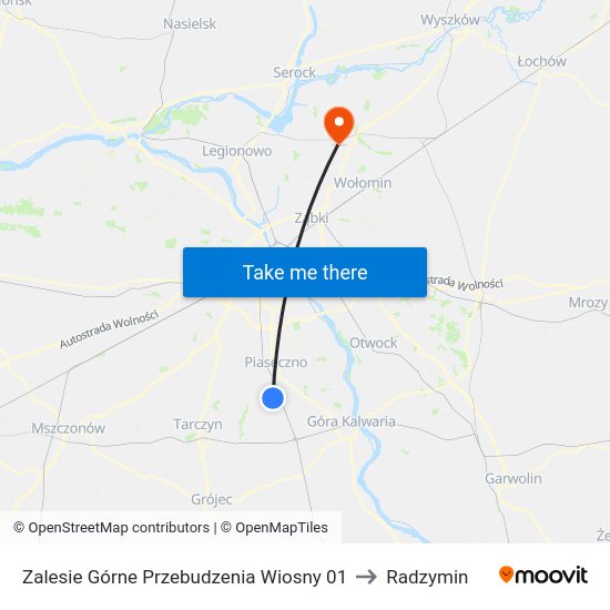 Zalesie Górne Przebudzenia Wiosny to Radzymin map