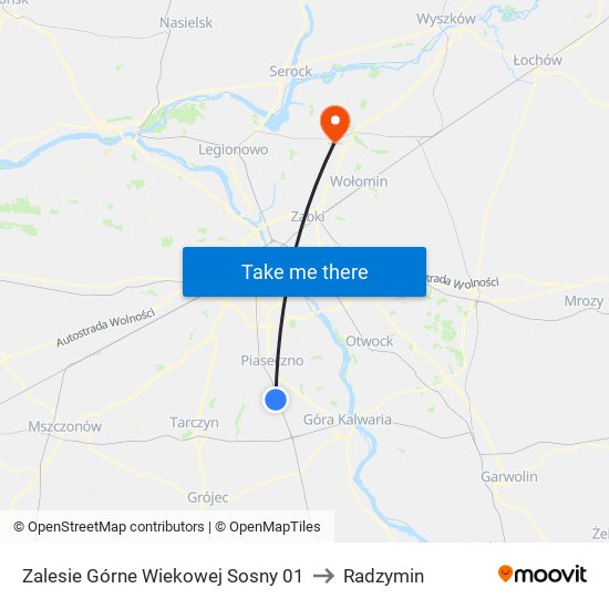 Zalesie Górne Wiekowej Sosny 01 to Radzymin map