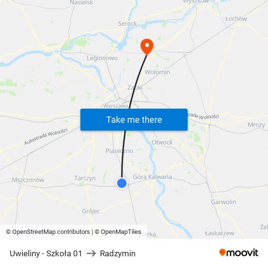 Uwieliny - Szkoła 01 to Radzymin map