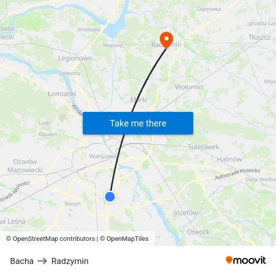 Bacha to Radzymin map