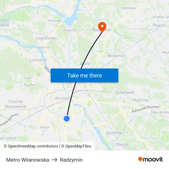 Metro Wilanowska to Radzymin map