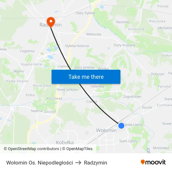 Wołomin Os. Niepodległości to Radzymin map