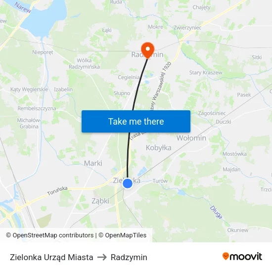 Zielonka Urząd Miasta to Radzymin map
