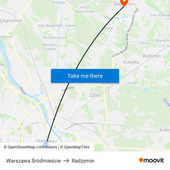 Warszawa Śródmieście to Radzymin map