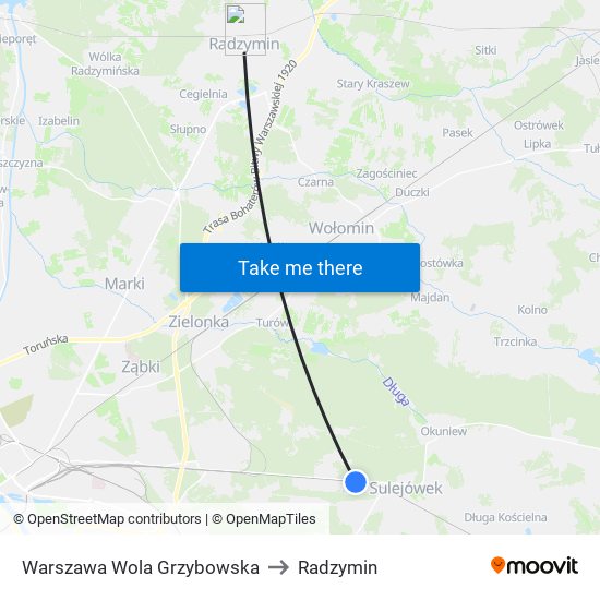 Warszawa Wola Grzybowska to Radzymin map