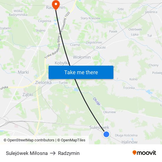 Sulejówek Miłosna to Radzymin map