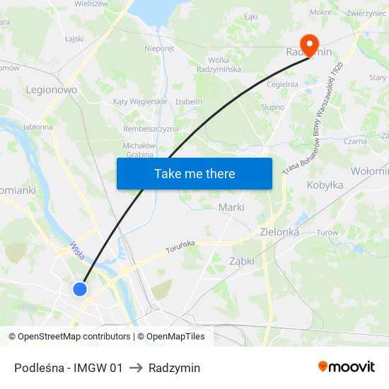 Podleśna-Imgw to Radzymin map