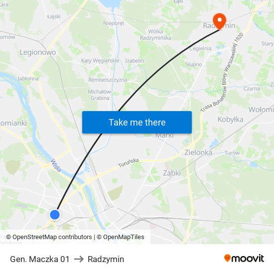 Gen. Maczka 01 to Radzymin map