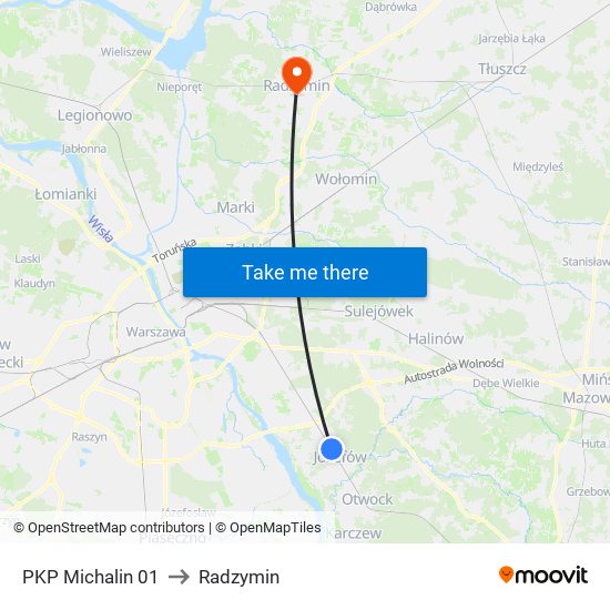 PKP Michalin 01 to Radzymin map