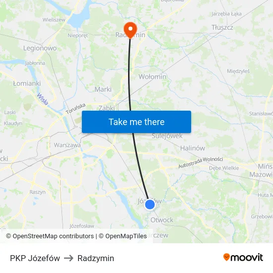 PKP Józefów to Radzymin map