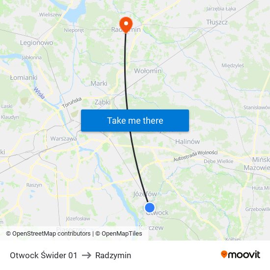 Otwock Świder 01 to Radzymin map