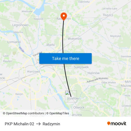 PKP Michalin 02 to Radzymin map