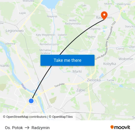 Os. Potok to Radzymin map