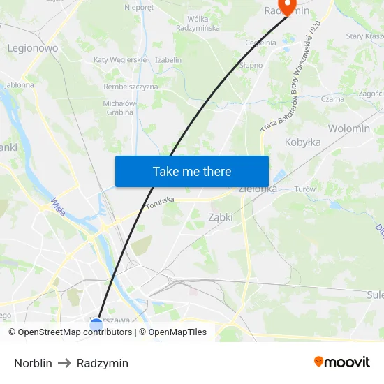 Norblin to Radzymin map