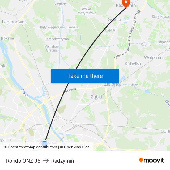 Rondo ONZ 05 to Radzymin map