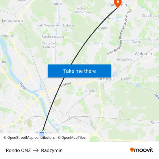 Rondo ONZ to Radzymin map