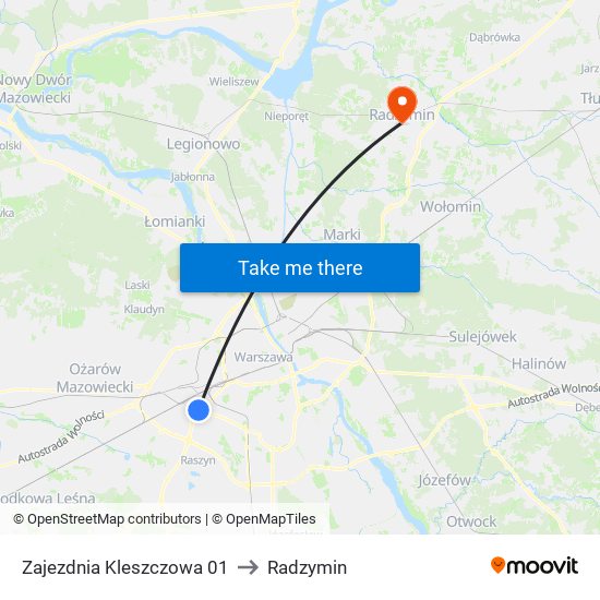 Zajezdnia Kleszczowa 01 to Radzymin map