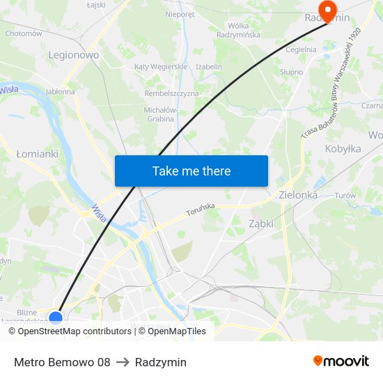 Metro Bemowo to Radzymin map