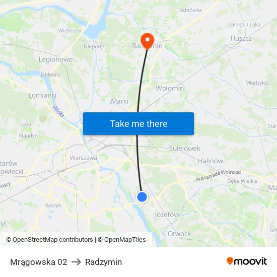 Mrągowska to Radzymin map