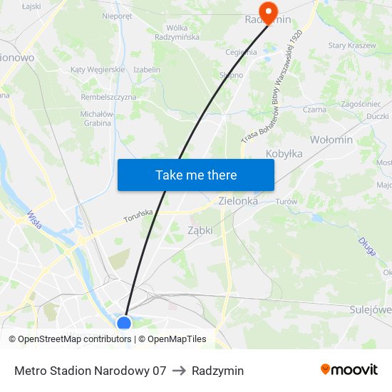 Metro Stadion Narodowy 07 to Radzymin map