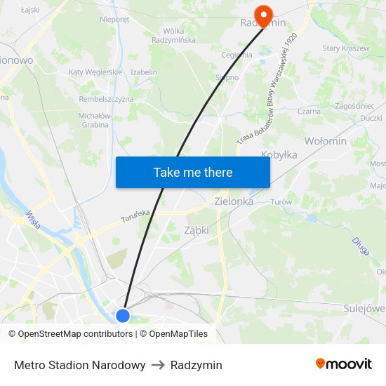 Metro Stadion Narodowy to Radzymin map