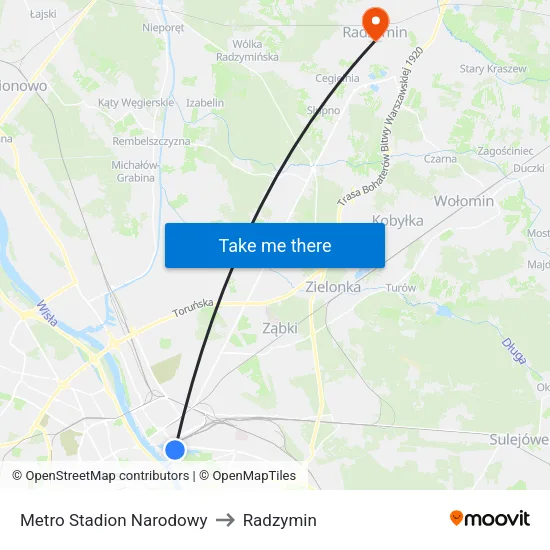 Metro Stadion Narodowy to Radzymin map