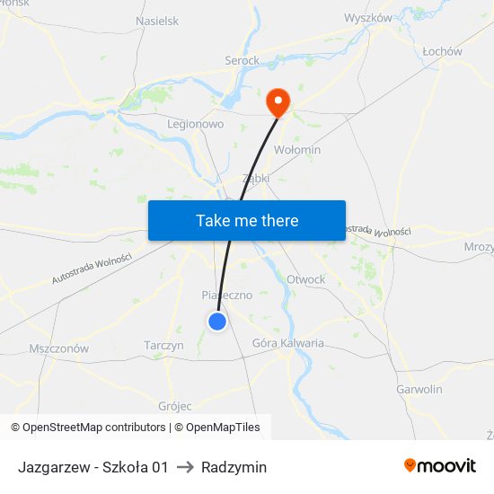 Jazgarzew - Szkoła 01 to Radzymin map