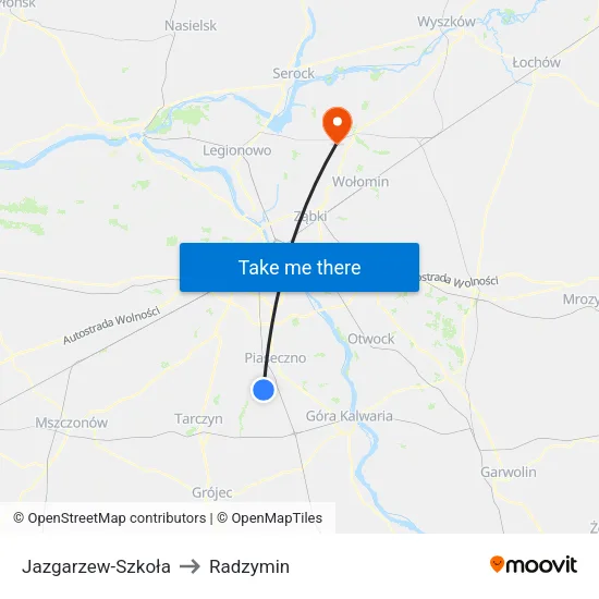 Jazgarzew - Szkoła to Radzymin map