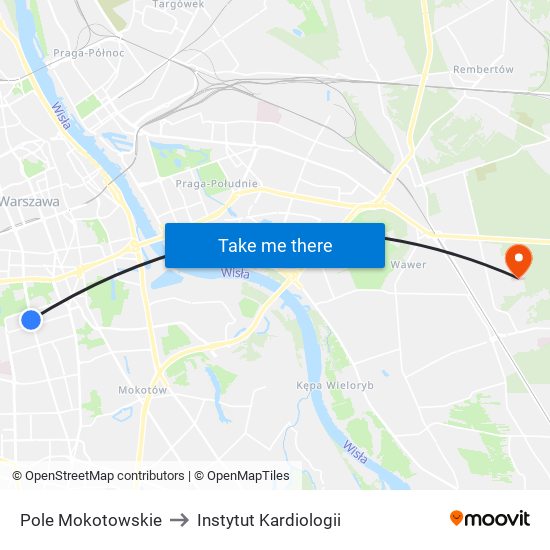 Pole Mokotowskie to Instytut Kardiologii map