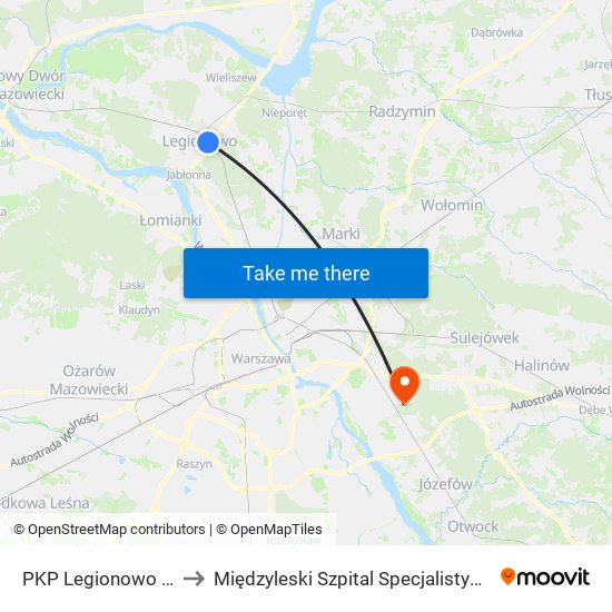 PKP Legionowo 01 to Międzyleski Szpital Specjalistyczny map