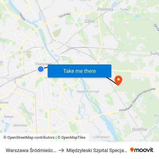 Warszawa Śródmieście WKD to Międzyleski Szpital Specjalistyczny map