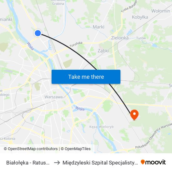 Białołęka - Ratusz 01 to Międzyleski Szpital Specjalistyczny map