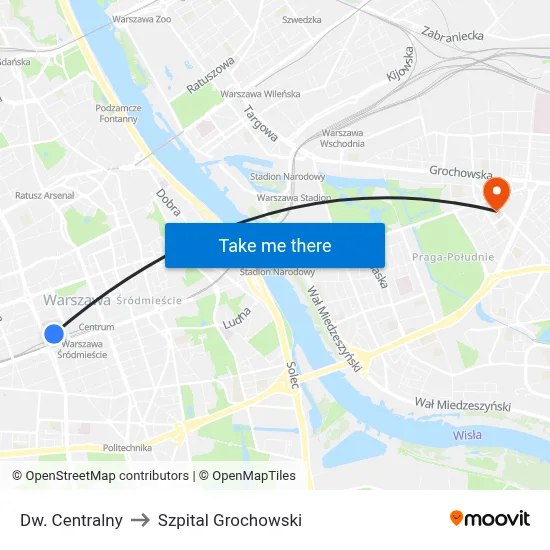 Dw. Centralny to Szpital Grochowski map