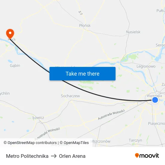 Metro Politechnika to Orlen Arena map