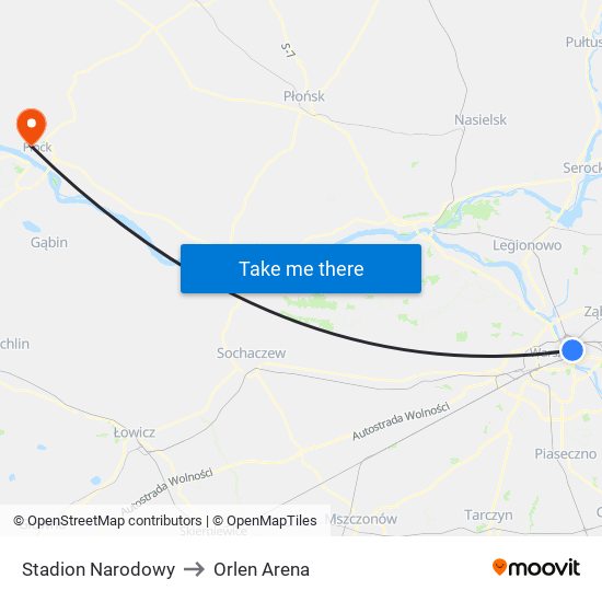 Stadion Narodowy to Orlen Arena map